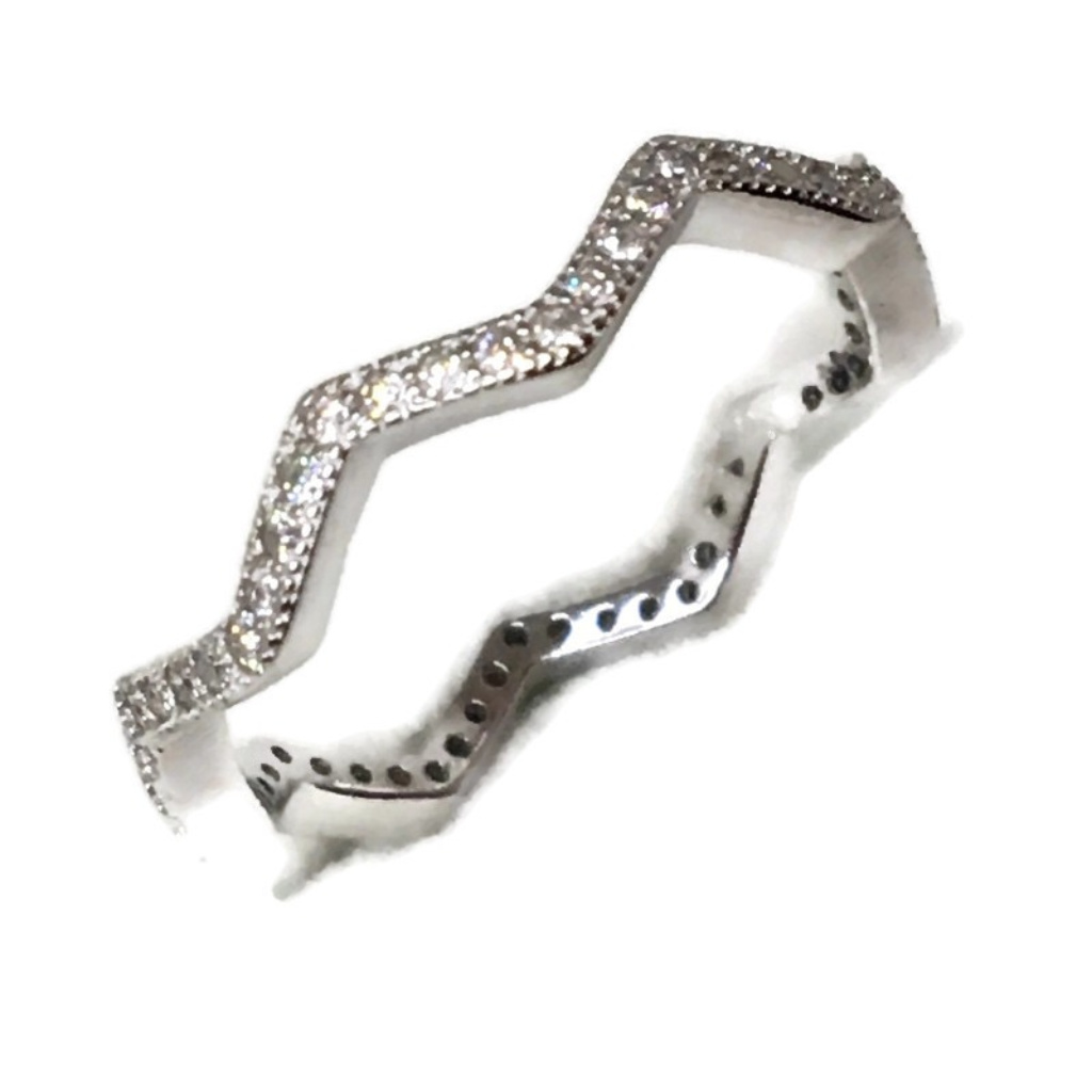 White Gold On Silver Zigzag Eternal Ring Cz Size 8 36$
